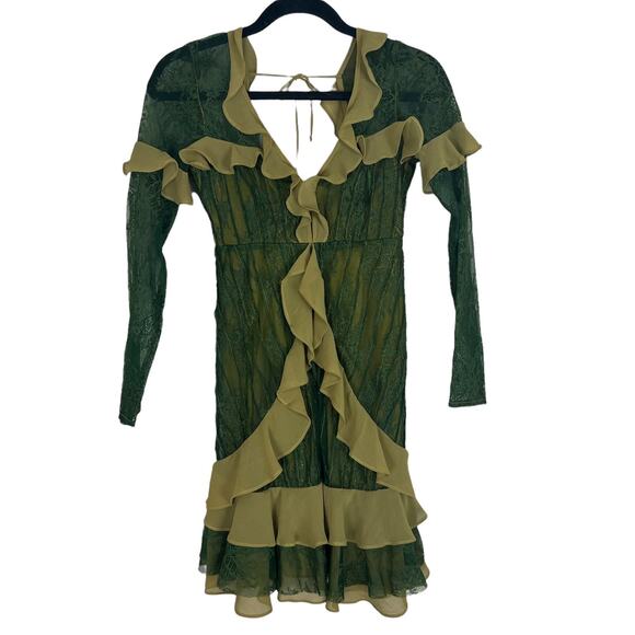 For Love & Lemons Chartreuse Daphne Lace Mini Dress Green Size XS - Picture 4 of 5